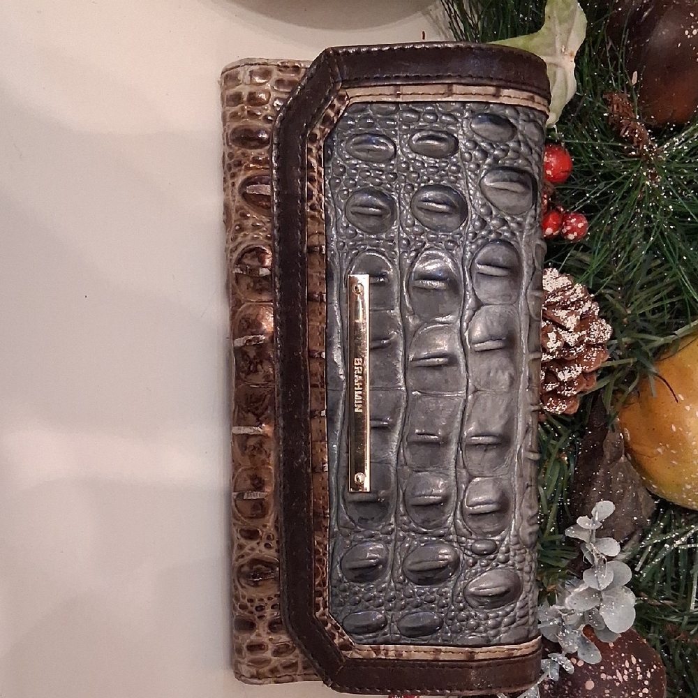 Brahmin Gray and Brown Croc-Embossed Wallet